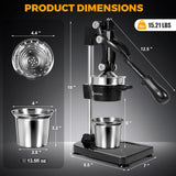 Shcazhcx Cast Iron Citrus Juicer, Ultra-Premium Hand Press Fruit Juicer with Stainless Steel Cup, Heavy Duty High Yield Pomegranate Lemon Orange Lime Squeezer for Kitchen & Commercial Use, Black