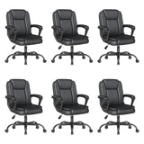 Keratee Executive Office Chair, Leather Desk Computer Chair with Padded Armrests, Mid-Back Swivel Adjustable Ergonomic Design for Home Office, 6PC, Black