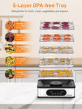 FOHERE Food Dehydrator, 5 BPA-Free Tray Dehydrators for Food and Jerky, Fruit, Herbs, Meat, Dog Treats, 48H Timer and 95-158°F Temperature Control, 400W Dehydrator Machine, 11.42" Stackable Trays