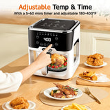 AOJIMYCA Glass Air Fryer, Portable Air Fryer with 6.0QT Glass Container, Adjustable Time & Temp, Power-Off & Overheat Protection, 8-in-1 Non Toxic AirFryer for Quick Easy Meals