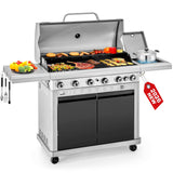 2 in 1 Propane Griddle Grill Combo, 6-Burner Propane Gas BBQ Grill with Porcelain-Enameled Cast Iron Grates & Plate, 42,000 BTU Combo Grill