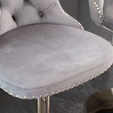MOOLSUN Rotating Velvet Bar Stools Set of 4, Modern Padded with Nailhead Trim and Tufted Back, Adjustable Swivel Counter Height Stools for Kitchen Island, Bar, Club,Gray(Gold Base)