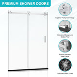 56-60" W x 72" H Shower Door,Frameless Sliding Shower Door with 1 Handle,Shower Glass Door with 5/16" (8mm) Clear SGCC Tempered Glass, Stainless Steel Hardware (Bright)