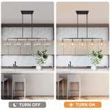 uznhty Dining Room Chandelier 5 Light Linear Pendant Lights Kitchen Island with Clear Glass Shade Dining Table Fixture, 45 Inch Adjustable Height Chandeliers for Bedroom Living Room Kitchen Island