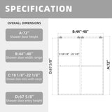 Semi-Frameless Sliding Shower Door 44-48” W x 72" H, 6mm SGCC Tempered Glass Matte Black Hardware, Retractable Waterproof Shower Screen for Walk-in Bathroom & Bathtub Use
