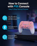 HIKICESOM Wireless Hall Effect Controller for PS5/PS5 Pro/PC/Mac, Anti-Stick-Drift Gamepad with Back Paddles, 6-Axis Motion Sensor, Turbo & Macro, Dual Vibration, Built-in Speaker, 3.5mm Audio Jack, Mute Key, LED Lighting (7 Colors, 4 Effects) - Pink Whit