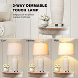 CINSARY 24.3" Farmhouse Jar Table Lamps Set of 2, 3 Way Touch Control Rustic Bedside Lamps with USB A+C Ports & AC Outlet, Pot Nightstand Lamps for Bedroom Living Room (LED Bulbs Included)