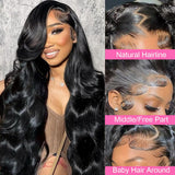 KRKRYQ 38 Inch Body Wave Human Hair Wig Pre Plucked 180% Density 13x6 HD Transparent Lace Frontal Wigs Human Hair Glueless Human Hair Wigs For Women Natural Color