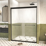 Shower Doors Glass Sliding,Semi-Frameless,1/4" Inch Sgcc Tempered Glass,Stainless Steel Pull Handle,Tempered Glass,Easy to Clean,Matte Black (Matte Black, 60" W x 72" H)