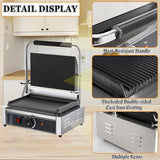 CTJ Commercial Panini Press with Grooved Grill Sandwich Maker 2200W 14"x11" Plates Sandwich Press with 122°F to 572°F Temp Control for Hamburger Steak Bacon in Home Kitchen