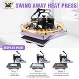 Heat Press Machine 12x15 Inch, 360° Swing Away 5 in 1 Heat Transfer Machine
