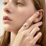 18k gold Natural Moss Agate Ring Set 1.25ct Green Stone 10k gold Pear Cut Natural Moss Agate Ring Set for Women Moss Agate Jewelry Promise Ring