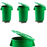 4 Pack 44 Gallon Green Round Commercial Trash Can With Lid And Dolly