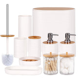 Bathroom Accessory Set,10 PCS White Bathroom Accessories Set with Trash Can, Toothbrush Holder, Soap Dispenser, Toothbrush Cup, Vanity Tray, Soap Dish, Toilet Brush, Qtip Holders