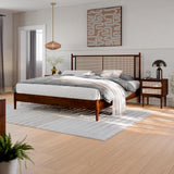 Bme Oliver 15-Inch King Bedframe with Rattan Headboard, Bohemian, Walnut