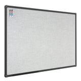 JILoffice Cork Linen Bulletin Board 36 X 24 Inch (Grey), Black Aluminum Frame Wall Mounted Board Memo Pin Board for Office Home and School