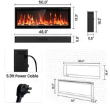 Smart Electric Fireplace, 50’‘with WiFi App & Alexa Control, Recessed/Wall Mounted/Freestanding,Ultra Thin Linear Fireplace, 13 Flames & Crackling Sound, 1500W Heater with Timer & Overheat Protection
