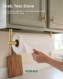 WZKALY Paper Towel Holder Under Cabinet, Self Adhesive or Wall Mount Hanging Paper Towel Holder with Damping Effect, Single Hand Operable, Stainless Steel for Kitchen Bathroom (Black&Gold)
