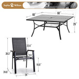 Lightweight Aluminum Outdoor Dining Chairs and Large Square Metal Table