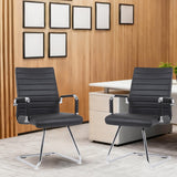 Sidanli Office Reception Chair No Wheels, Stationary Non Rolling PU Leather Mid Back Guest Chair with Sled Base for Conference Waiting Area, Black Set of 2