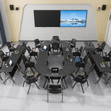 Flip Top Mobile Conference Table, Modular Rectangular & Fan-Shaped, Black Brown White, for Office Classroom Training