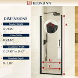 Keonjinn 28" W x 72" H Frameless Glass Shower Door, 1/4" Clear SGCC Tempered Glass Pivot Swing Shower Doors, Black Bathroom Walk in Shower Door with Waterproof Nano-Coating Seals, Reversible Mount