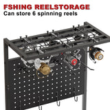 SEEAHEAD Fishing Rod Holders for Garage, Fishing Rod Storage Rack with Hooks & Wheels, Fishing Pole Holder Organizer, Tackle Box & Reel Storage Black