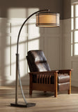 Franklin Iron Works Gentry Industrial Rustic Farmhouse Arc Floor Lamp with USB Charging Port 71 1/2" Tall Oil Rubbed Bronze 2-Light Oatmeal Fabric Drum Shade for Living Room Reading Bedroom Office
