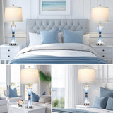 Rinweey Blue Glass Table Lamp Set of 2 with USB C+A Ports & AC Outlet, Bedside Lamp, Modern Bedroom Lamps, Coastal Lamp for Night Stands Bedroom Living Room,Nightstand Lamp LED Bulbs Included
