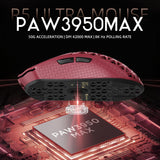 ATTACK SHARK R5 Ultra Wireless Gaming Mouse,Carbon Fiber Shell 39g Superlight,PAW3950MAX Nordic 52840 MCU 8K Polling 42K DPI Optical Sensor,BT/2.4G/USB-C Wired Mice with Coiled Cable-Red&Griptape