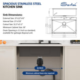 Sarlai 33 Matte Black Drop-In Kitchen Sink Workstation - 33x22 Inch Drop Kitchen Sink with Ledge NANO-Tech Black Topmount Round Corner 16 Gauge Stainless Steel Single Bowl Sinks Basin