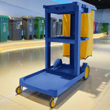 This Janitor-Housekeeping Cart on Wheels Commercial Cleaning Cart Janitorial Cart Heavy Duty Cleaning Utility Service Cart for Catering Mall Hotel Office Blue