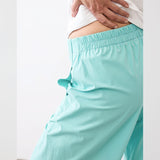 SeeLuNa Women Barrel Travel Pants Elastic Waistband Tapered Leg Baggy Mid Rise Work Trousers Lounge Pant with Pockets(Mint-Green,L)
