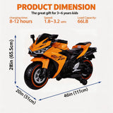 Children's Electric Motorcycle - 12V Electric Motorcycle, Manual Throttle, LED Wheel hub, Music Function, Suitable for Outdoor Riding- Ages 3-6 (Orange + Plastic + 50-99 Lbs)