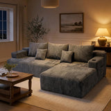 96.8" Boneless Couch Cloud Modular Sectional Sofa with L Shaped Chaise, Modern Corduroy Upholstered Deep Seat Couches Lounge with 5 Pillows for Living Room Bedroom(Dark Gray, Right Facing Chaise)