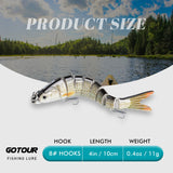 GOTOUR Fishing Lures for Freshwater or Saltwater, Easy to Use for Family Fishing Beginner and Pros, Most Lifelike Jointed Swimbait for Almost All Fishes，Slow Sinking Bass Pike Panfish Walleye Lures