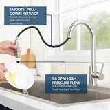 HOTIS Kitchen Sink Faucet Brushed Nickel with Pull Down Sprayer, Single Hole Stainless Steel Bar Faucet, 360° Swivel Pull Out Sink Faucets for Kitchen, Laundry & Bar Sinks, HT-KF100