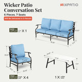 MIXPATIO Patio Furniture Set 6 pcs, Outdoor Patio Furniture, 1 X 3-Seat Sofa, 4 X Single Chairs, 1 X Coffee Table and 5.75" Extra Thick Cushion, Patio Conversation Set,Blue