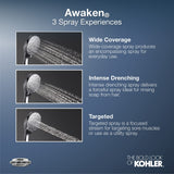 KOHLER 98362-G-CP Awaken B90 Multi-Function Handshower Kit, Handheld Shower Head with 24" Slidebar and 60" Hose, 1.75 GPM, Polished Chrome