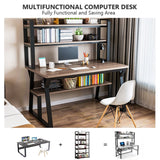 Oak Computer Desk with Storage Shelves & Bookcase Stylish Writing Workstation for Home Office Modern Design Space Saving Durable Furniture