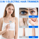 5-in-1 Bikini Trimmer Electric Razors for Women, Cordless Electric Shaver with LCD Display for Facial Body Legs Hair, Rechargeable Waterproof Pubic Body Hair Trimmer Holiday Birthday Gifts for Women