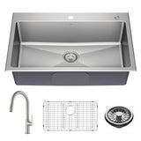 KRAUS Standart PRO 33” Drop-In/Undermount 18-Gauge Stainless Steel Single Bowl Kitchen Sink and Pull-Down Faucet in Spot-Free Stainless Steel Finish
