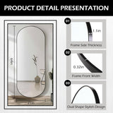 ZHUNFA Arched Full Length Floor Mirror, Oval Full Floor Mirror, Large Wall Mounted Arched-Top Body for Living Room, Bedroom, Bathroom, Entryway, Dressing Room (Black, 64 * 21)
