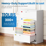 PEUKC 4 Drawer File Cabinet, Lateral Filing Cabinets for Home Office, Office Storage Drawers with Lock, Hanging Files Legal/Letter A4 Size (Assemble Required,White)