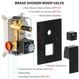 FPXRNG Black Shower Faucet Set, Rainfall Shower System with Square Shower Head and Handle Set, Wall Mounted Shower Fixtures, Full Metal Trim Repair Kit 10 inch Matte Black (With Shower Valve)