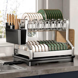 mfanchan 2 Tier Dish Racks for Kitchen Counter and Sink, Large Dish Drying Rack with Drainboard & Utensil Holders, Stainless Steel Dish Drainers, Kitchen Organization and Storage (1)