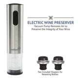 Ivation Electric Wine Gift Set – Includes Bottle Opener, Aerator, Vacuum Preserver, Stoppers, Foil Cutter & Charging Base