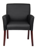 Box Arm Faux Leather Guest Chair, Black/Mahogany Boss Office Products