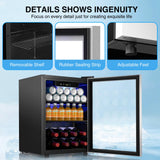 Kismile 68 Can Beverage Refrigerator,1.7 Cu.Ft Mini Fridge with Seamless Stainless Steel Glass Door,Silver