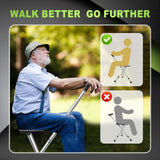 BigAlex Alloy Folding Cane with Seat, Lightweight Adjustable Walking Cane with Seat, Cane Seat with LED for Woman/Man, Comfortable Handle and 3 Non-Slip Legs, Walking Stick for Seniors,Silver